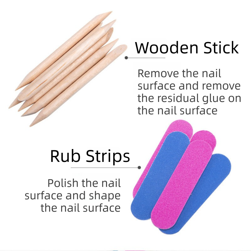 10-Set Press-On Nail Prep Tool Kits - 10 x Disposable Manicure Sticks & 10 x Mini Files, 10 Ultra-Thin Adhesive Sheets