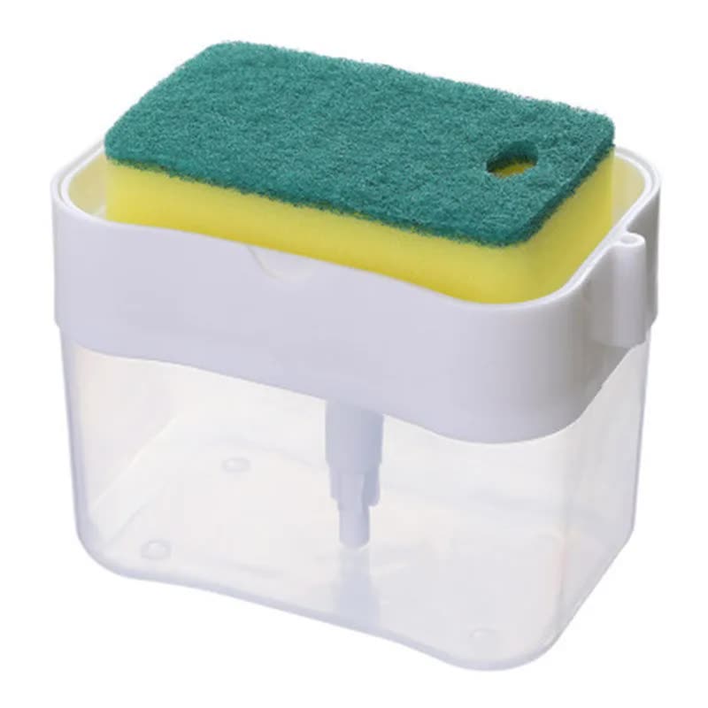 2-Pack White Kitchen Press-Type Dish Soap Dispenser &amp; Sponge Caddy - 2-in-1 Automatic Liquid Pump for Dish Scrubbers &amp; Scouring Pads