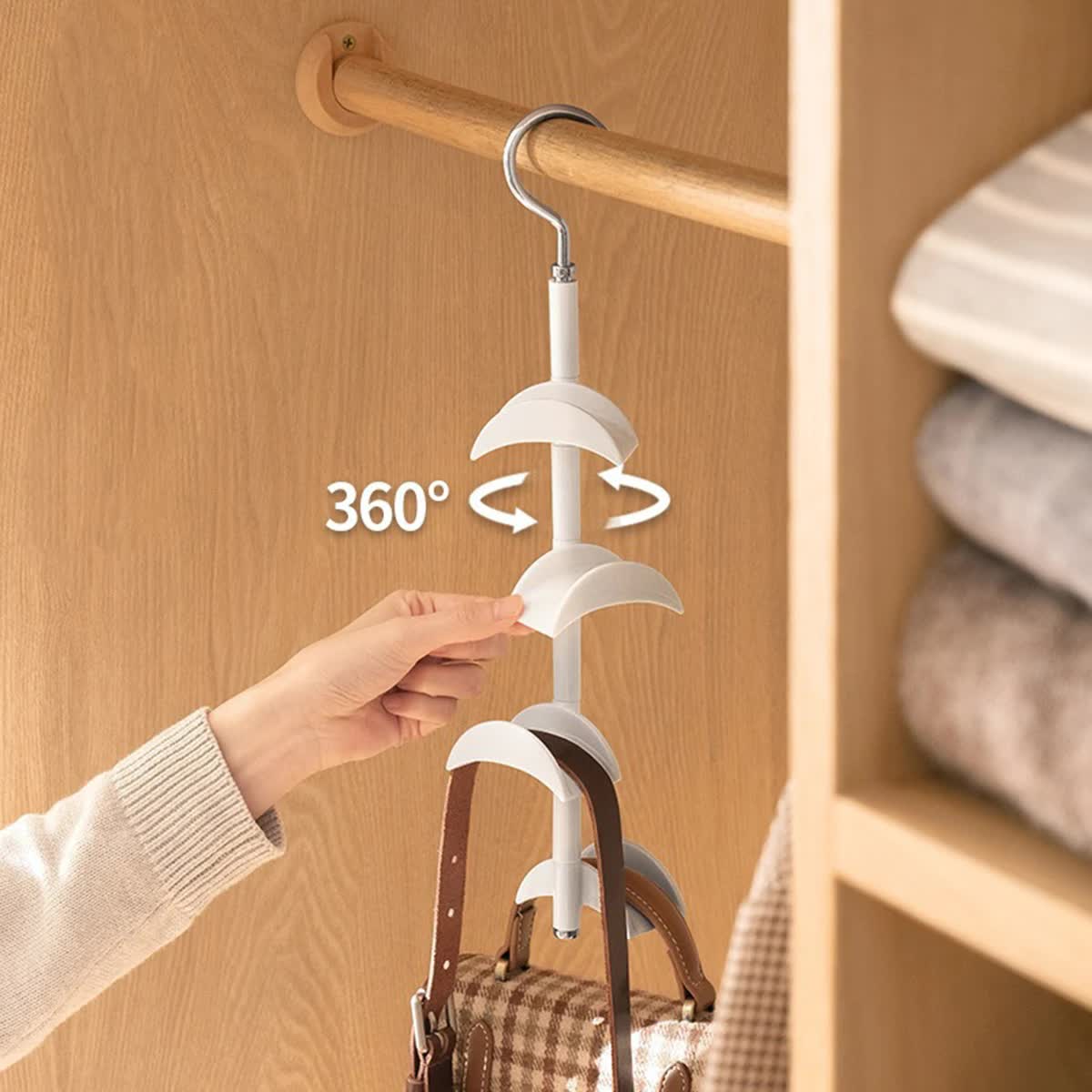 2-Pack White 360 Degree Rotating 4-Tier Closet Organiser Hook - Multi-Functional Bag Hanger, Tie & Belt Rack for Wardrobe Storage