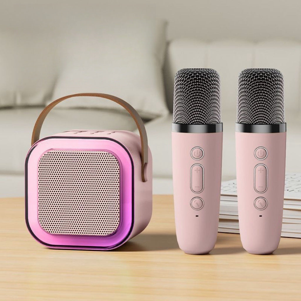 Pink double wheat Portable Mini Karaoke Machine with Wireless Microphone - Bluetooth Speaker for Kids &amp; Adults
