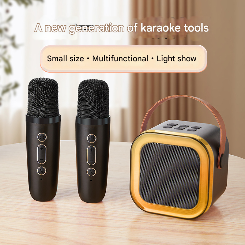 Black double wheat Portable Mini Karaoke Machine with Wireless Microphone - Bluetooth Speaker for Kids &amp; Adults