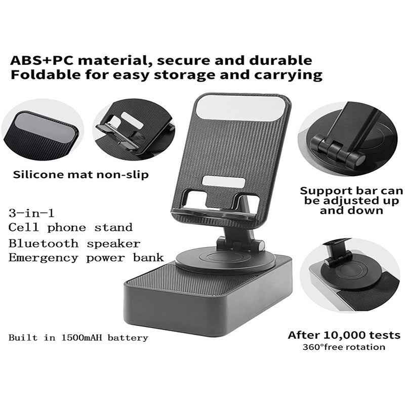 Grey 2-in-1 Foldable Phone Stand with Bluetooth Speaker & RGB Lights