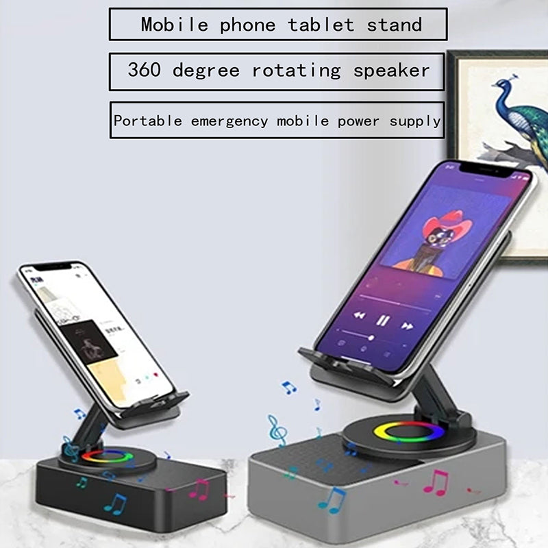 Black 2-in-1 Foldable Phone Stand with Bluetooth Speaker & RGB Lights