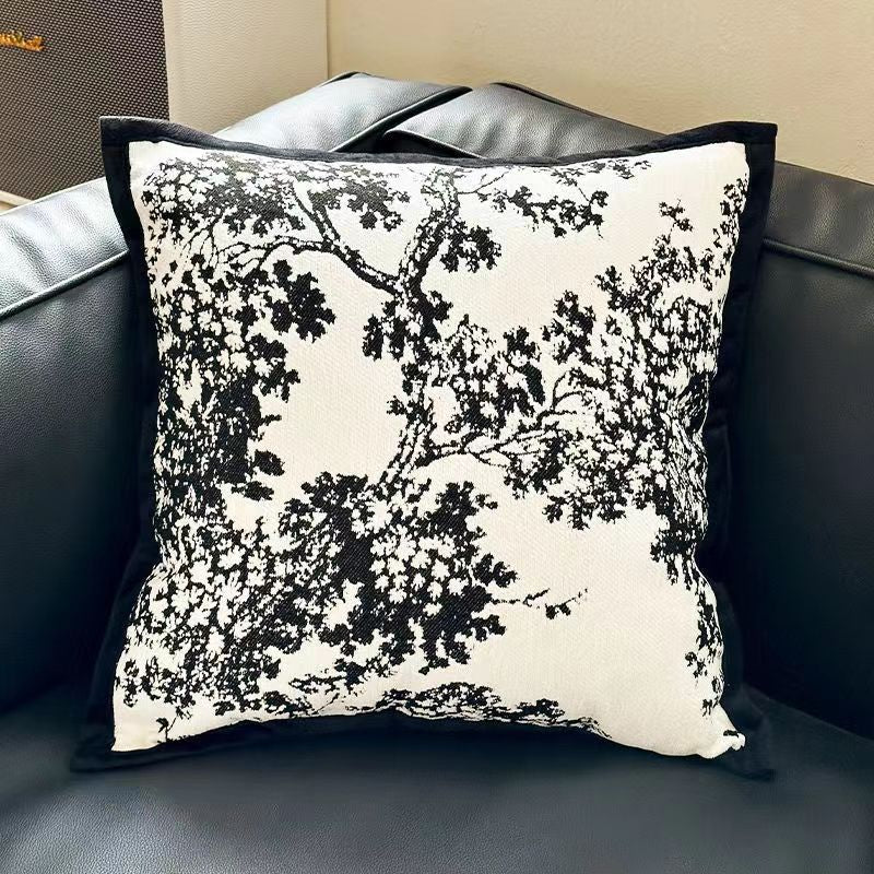 Black Elegant Black &amp; White Tree Print Cushion Cover - Modern Home Decor