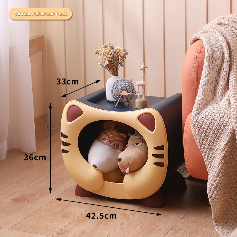 Yellow Cute Cat-Themed Stackable Storage Bin - Multi-purpose Pet Bed &amp; Toy Organizer