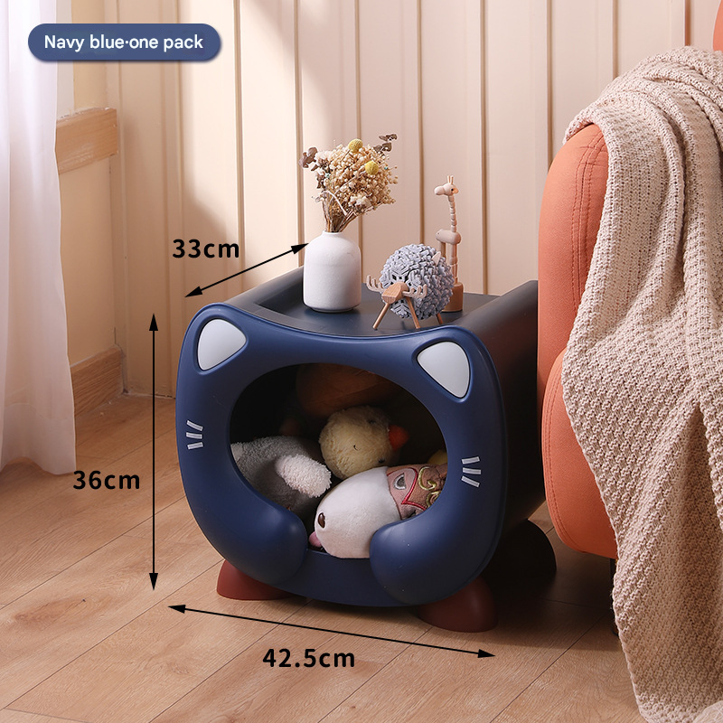 Blue Cute Cat-Themed Stackable Storage Bin - Multi-purpose Pet Bed &amp; Toy Organizer