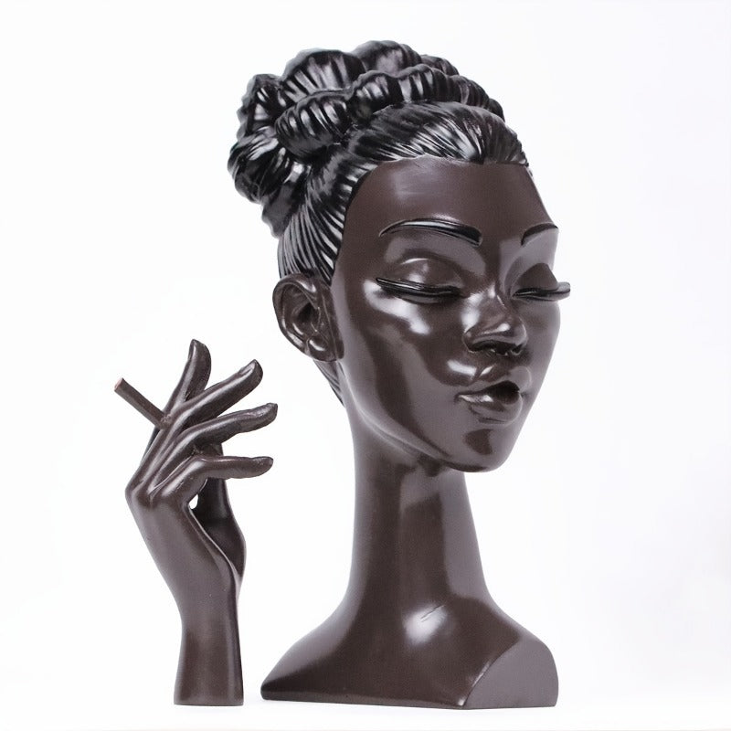 Black Elegant African Woman Head Incense Burner - Creative Desktop Sculpture &amp; Resin Craft