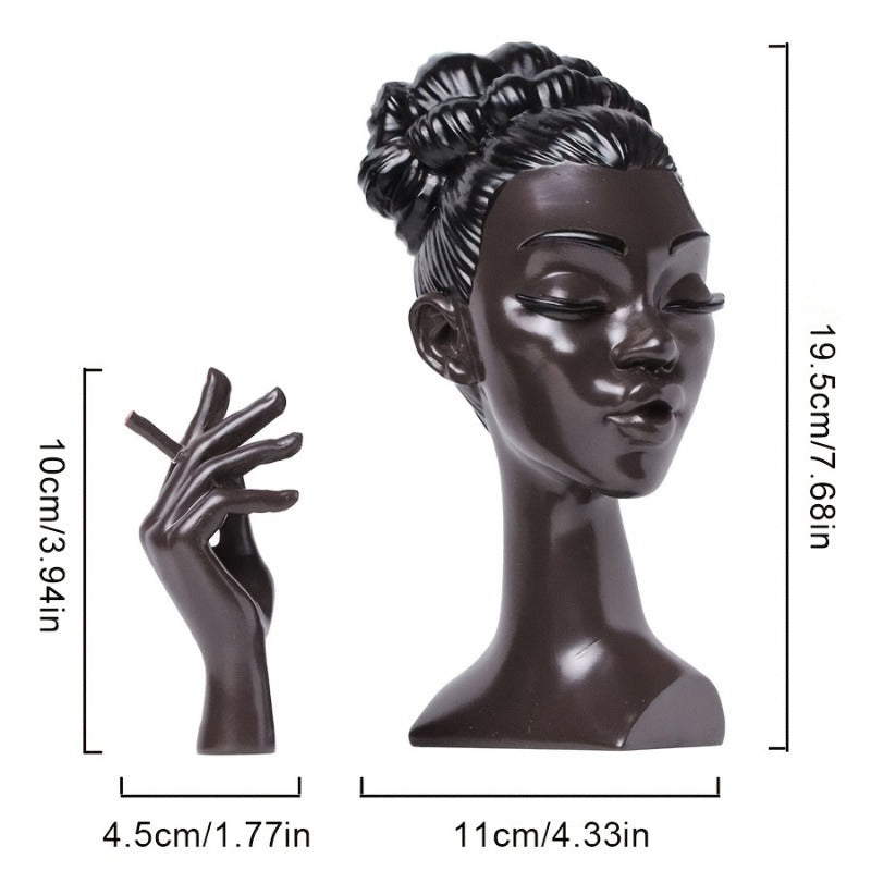 Black Elegant African Woman Head Incense Burner - Creative Desktop Sculpture & Resin Craft