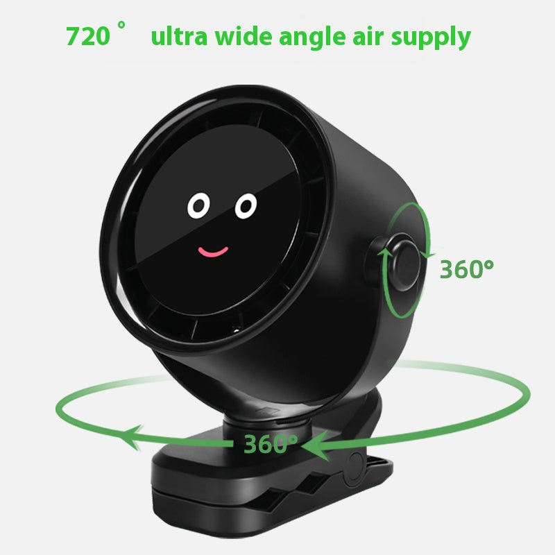 Black Portable Stroller Fan with LED Display - Bladeless Safety Clip-On Fan for Baby & Desk (4000mAh, 360 degree Rotation)