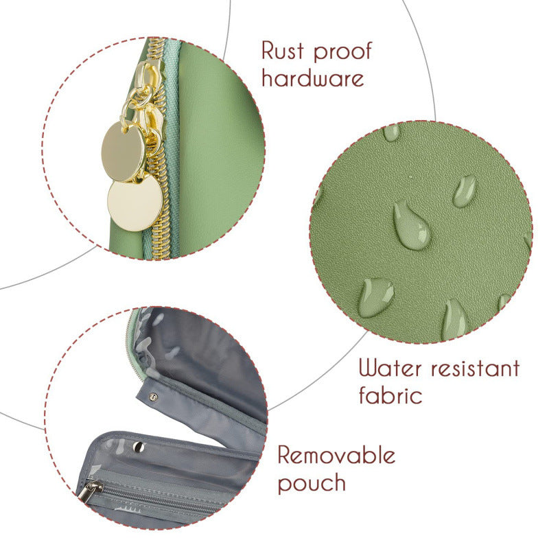 Green Water-Resistant Travel Toiletry Bag with Hook - Foldable Cosmetic Organizer for Men & Women