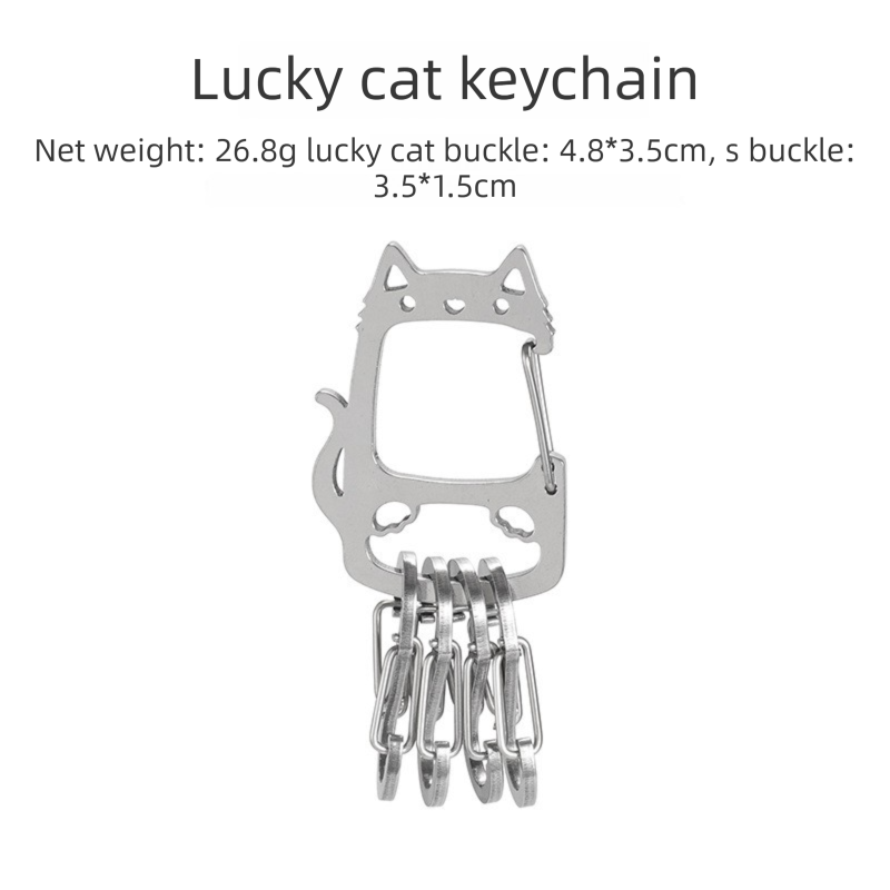 2-Pcs Lucky Cat Stainless Steel Keychain with S-Hooks - Durable &amp; Portable Multi-Tool EDC Clip
