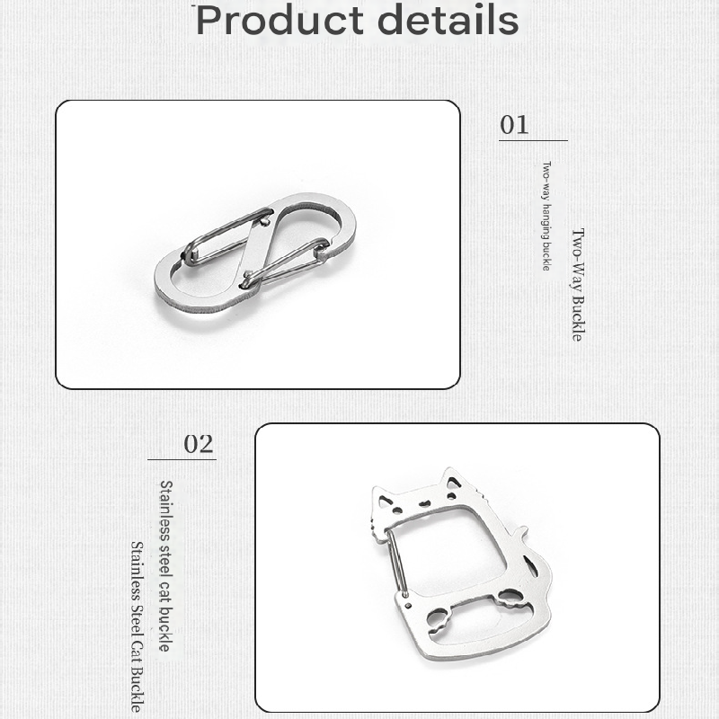 2-Pcs Lucky Cat Stainless Steel Keychain with S-Hooks - Durable & Portable Multi-Tool EDC Clip