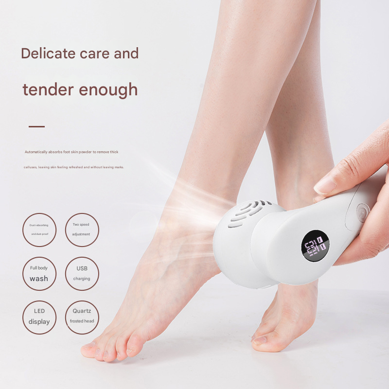 Black Electric Foot Callus Remover with Vacuum - Rechargeable Pedicure Tool with 3 Quartz Grinding Heads & LED Display