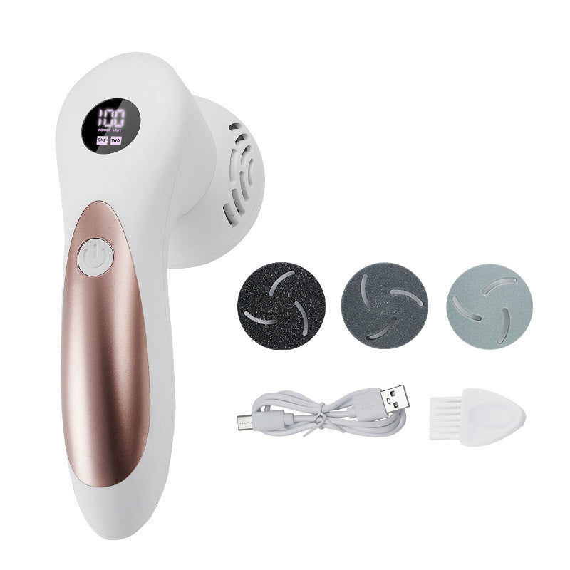 White Electric Foot Callus Remover with Vacuum - Rechargeable Pedicure Tool with 3 Quartz Grinding Heads &amp; LED Display