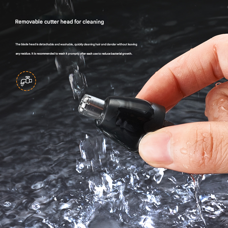 Black Rechargeable Electric Nose Hair Trimmer - Painless Eyebrow & Ear Hair Removal Clipper with Type-C Charging