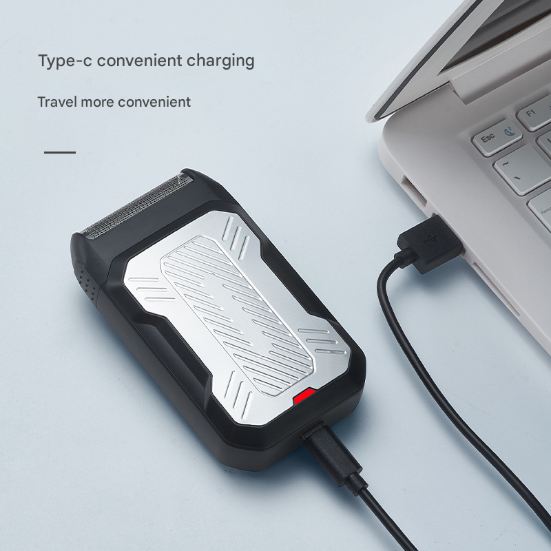 Black and Grey Rechargeable Electric Shaver for Men - Wet/Dry Reciprocating Razor with Pop-up Trimmer & Type-C Fast Charge