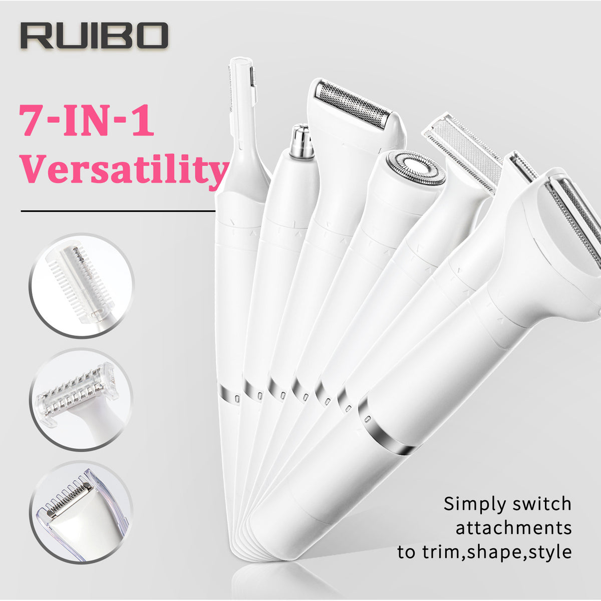 Black 7-in-1 Multifunctional Electric Shaver for Women - USB Rechargeable Painless Hair Removal Epilator with Washable Heads for Face, Body & Eyebrows