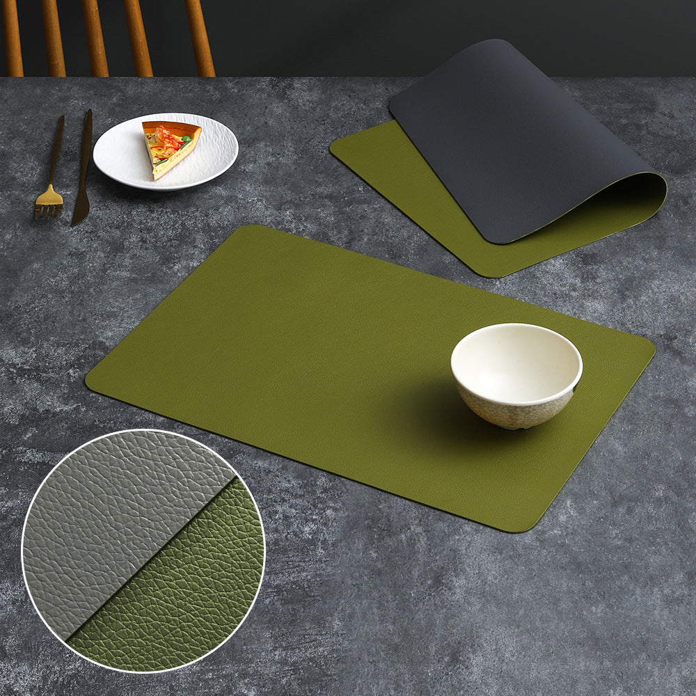 2-PCS Green and grey PVC Double-Sided Lychee Texture Table Mat - Waterproof, Heat-Resistant &amp; Easy to Clean for Home and Hotel Use