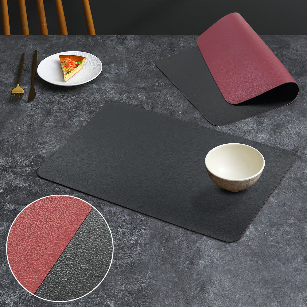 2-PCS Black and red PVC Double-Sided Lychee Texture Table Mat - Waterproof, Heat-Resistant &amp; Easy to Clean for Home and Hotel Use