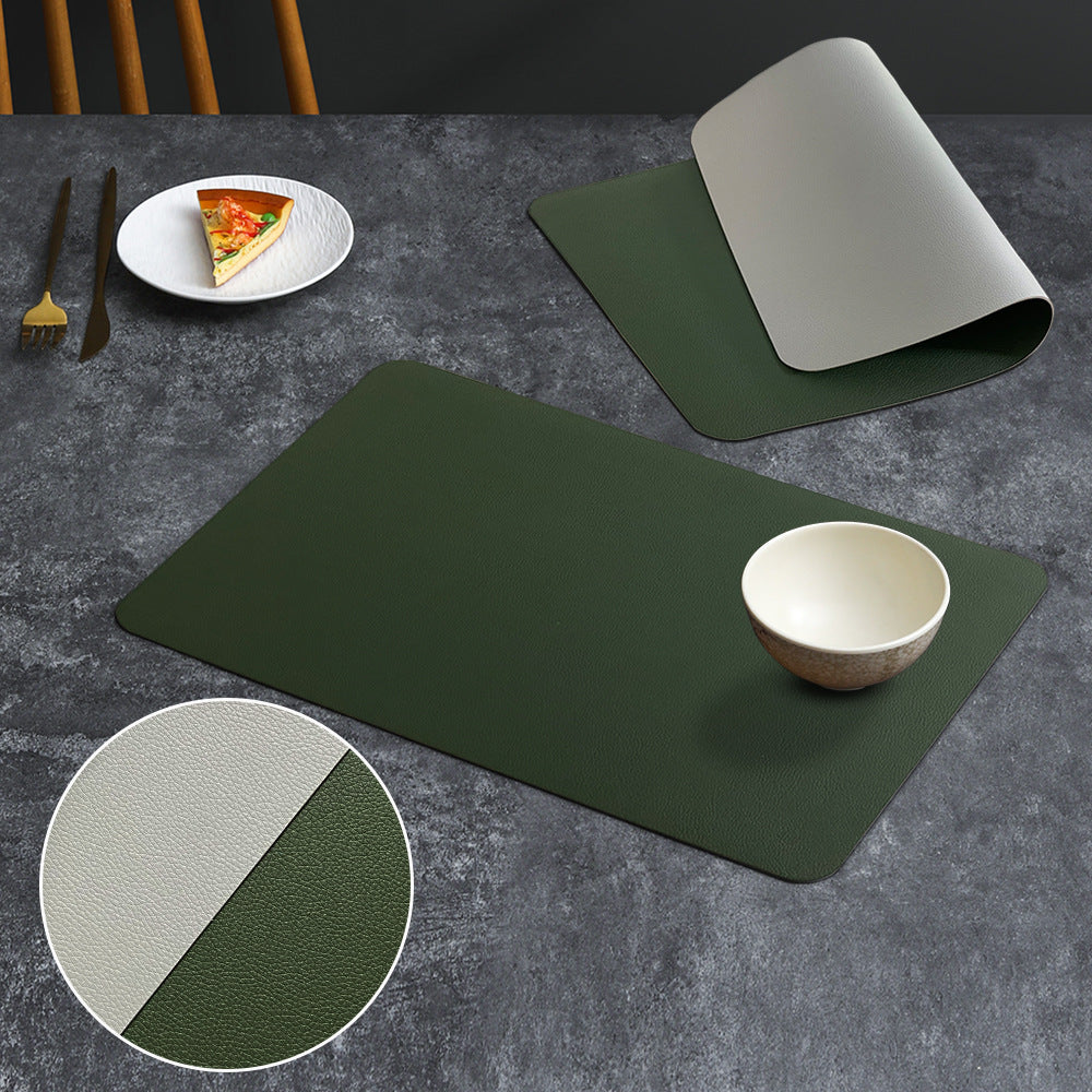 2-PCS Military green and light grey PVC Double-Sided Lychee Texture Table Mat - Waterproof, Heat-Resistant &amp; Easy to Clean for Home and Hotel Use