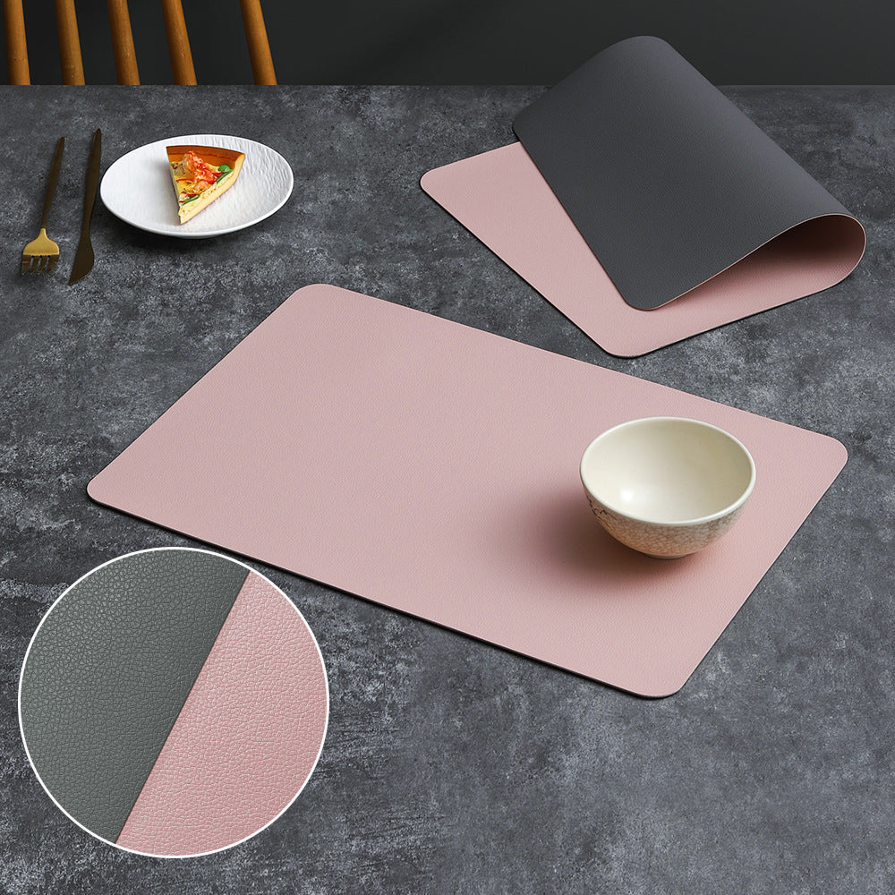 2-PCS Pink and dark grey PVC Double-Sided Lychee Texture Table Mat - Waterproof, Heat-Resistant & Easy to Clean for Home and Hotel Use