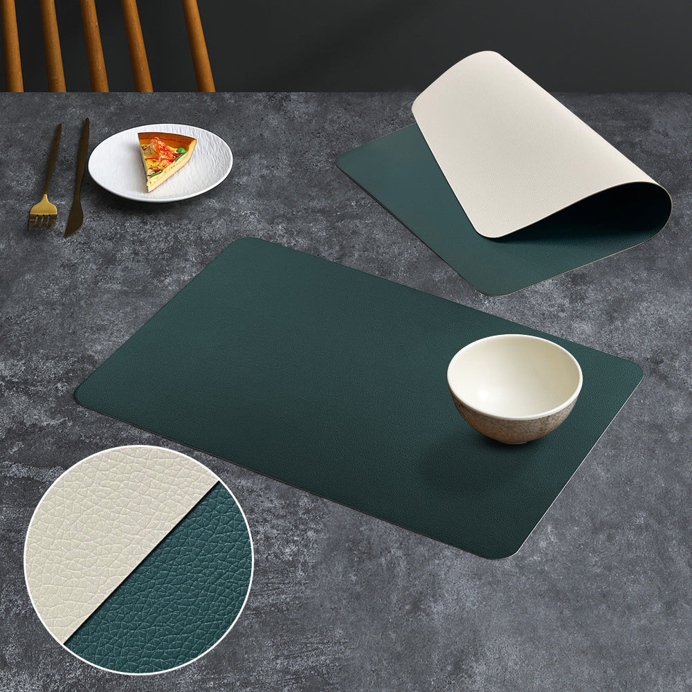 2-PCS Dark green and off-white PVC Double-Sided Lychee Texture Table Mat - Waterproof, Heat-Resistant &amp; Easy to Clean for Home and Hotel Use