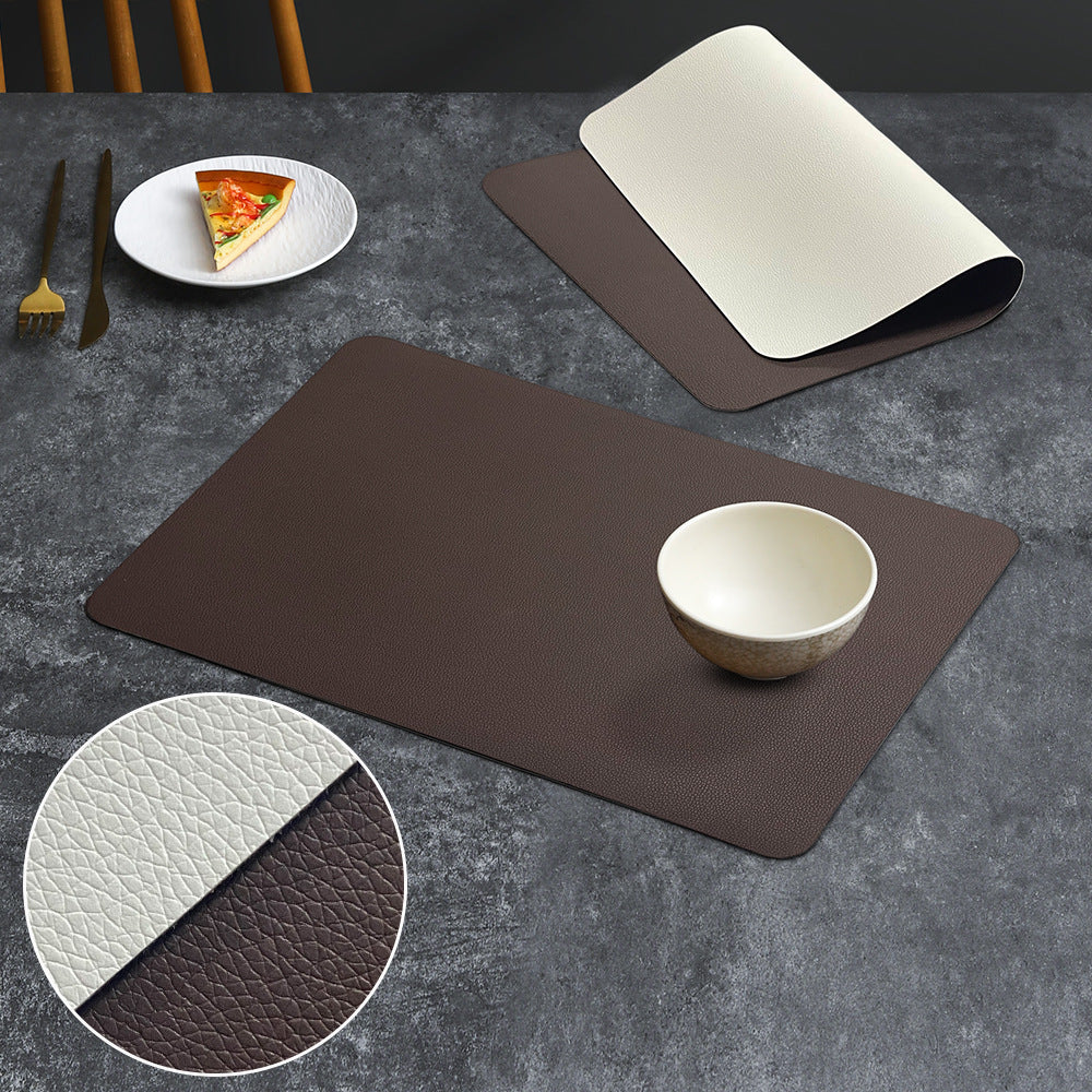 2-PCS Dark brown and ivory white PVC Double-Sided Lychee Texture Table Mat - Waterproof, Heat-Resistant &amp; Easy to Clean for Home and Hotel Use