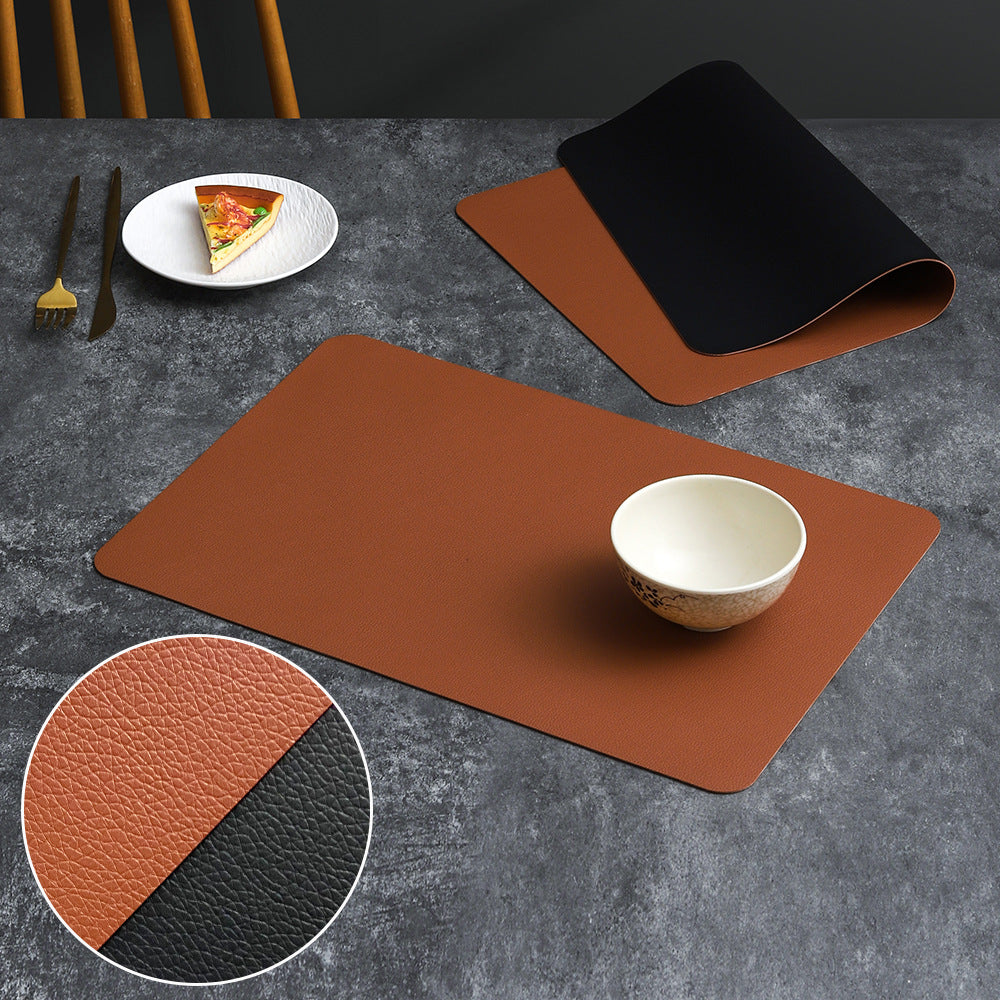 2-PCS Brown and black PVC Double-Sided Lychee Texture Table Mat - Waterproof, Heat-Resistant &amp; Easy to Clean for Home and Hotel Use