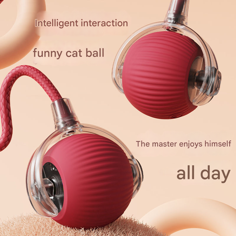 2-PCS Grey Automatic Interactive Cat Ball Toy with Rope - Durable & Bite-Resistant Pet Jump Ball for Self-Entertainment & Play