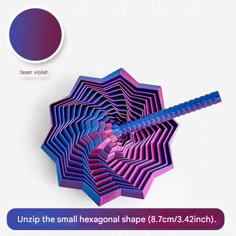 2-Pcs Laser Purple Smart 3D Printed Fidget Toy - Hexagonal Illusion Folding Desk Toy for Stress Relief & Focus