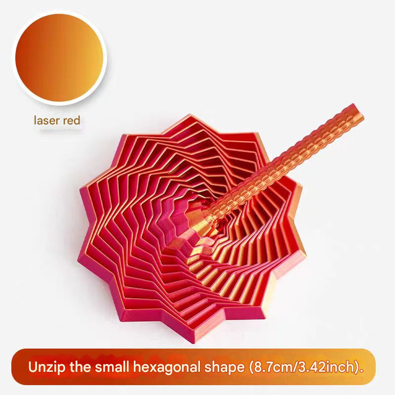 2-Pcs Laser Red Smart 3D Printed Fidget Toy - Hexagonal Illusion Folding Desk Toy for Stress Relief &amp; Focus