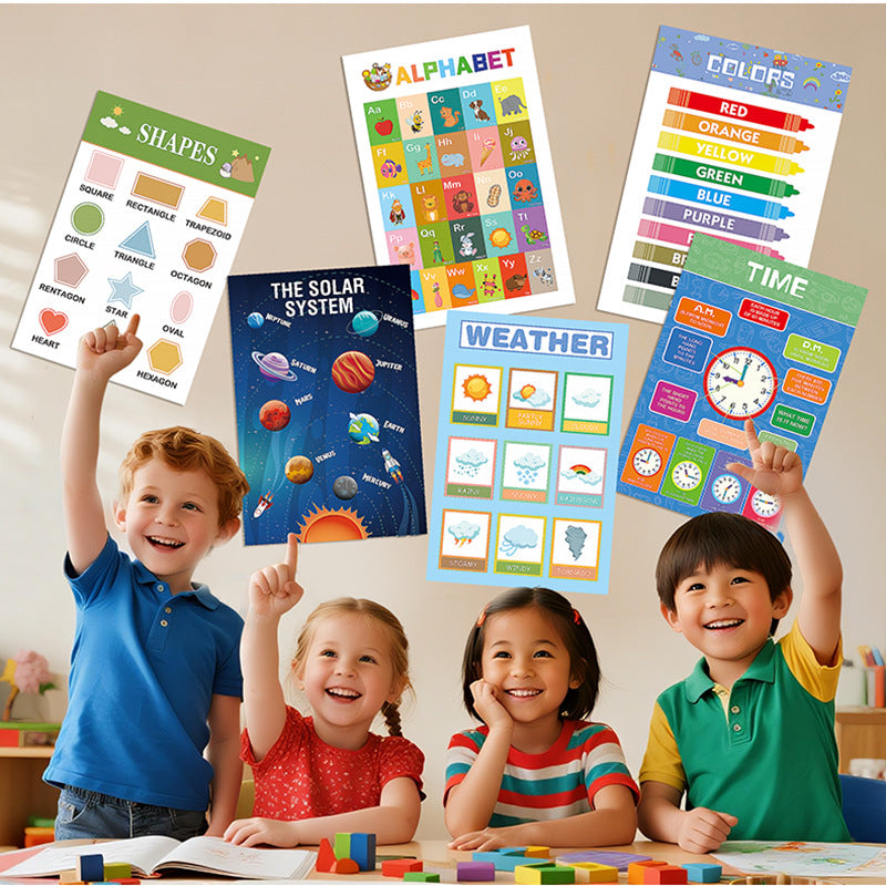 12-Pack Educational Posters for Kids - Laminated Preschool &amp; Kindergarten Learning Charts - ABCs, Numbers, Shapes, Solar System, Weather &amp; More