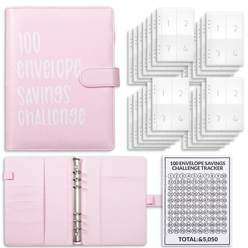 Pink 100 Envelope Savings Challenge Binder - A5 Budget Planner &amp; Money Organizer with Zipper Pockets - Perfect for Couples &amp; Families