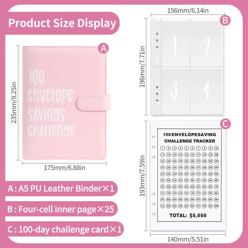 Black 100 Envelope Savings Challenge Binder - A5 Budget Planner & Money Organizer with Zipper Pockets - Perfect for Couples & Families