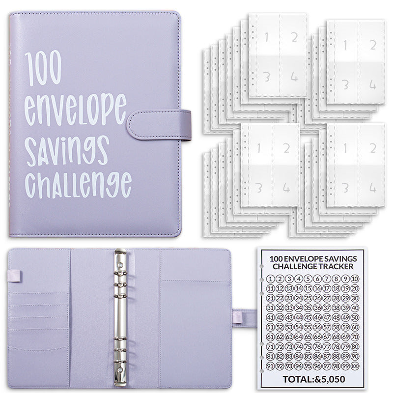 Purple 100 Envelope Savings Challenge Binder - A5 Budget Planner &amp; Money Organizer with Zipper Pockets - Perfect for Couples &amp; Families
