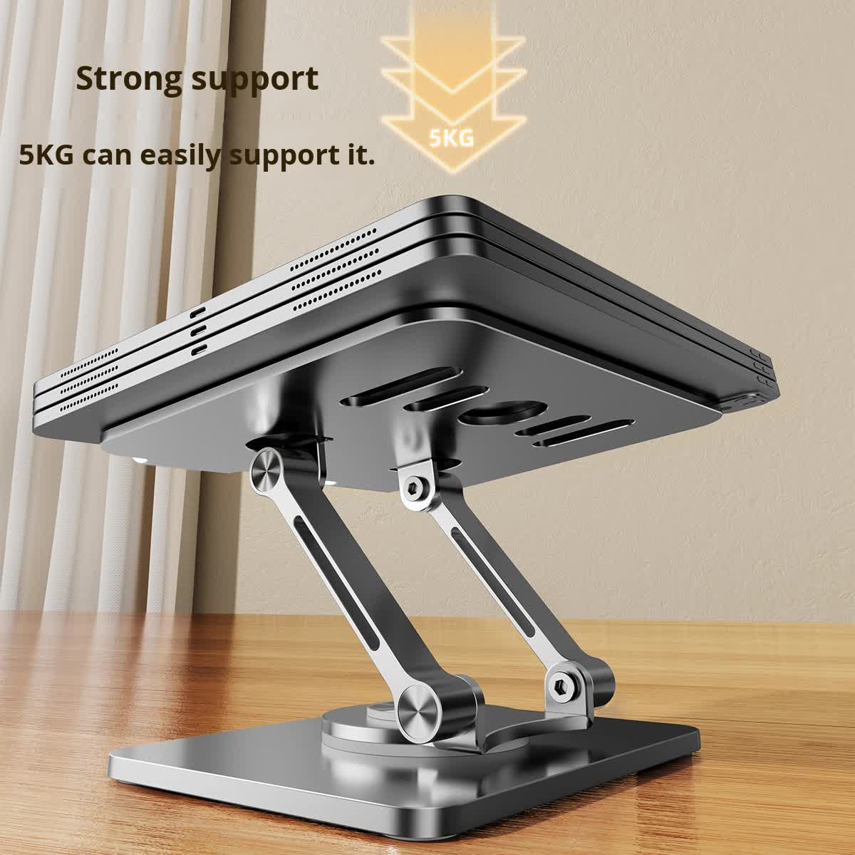 Grey 360 degree Rotating Tablet & Phone Stand - Heavy-Duty Aluminum Adjustable Holder with Cooling for iPad, iPhone, and More