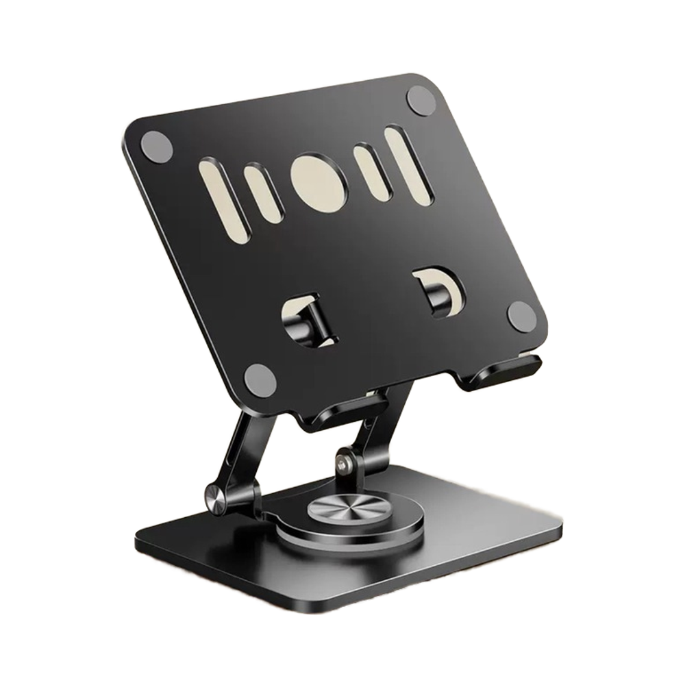 Black 360 degree Rotating Tablet &amp; Phone Stand - Heavy-Duty Aluminum Adjustable Holder with Cooling for iPad, iPhone, and More