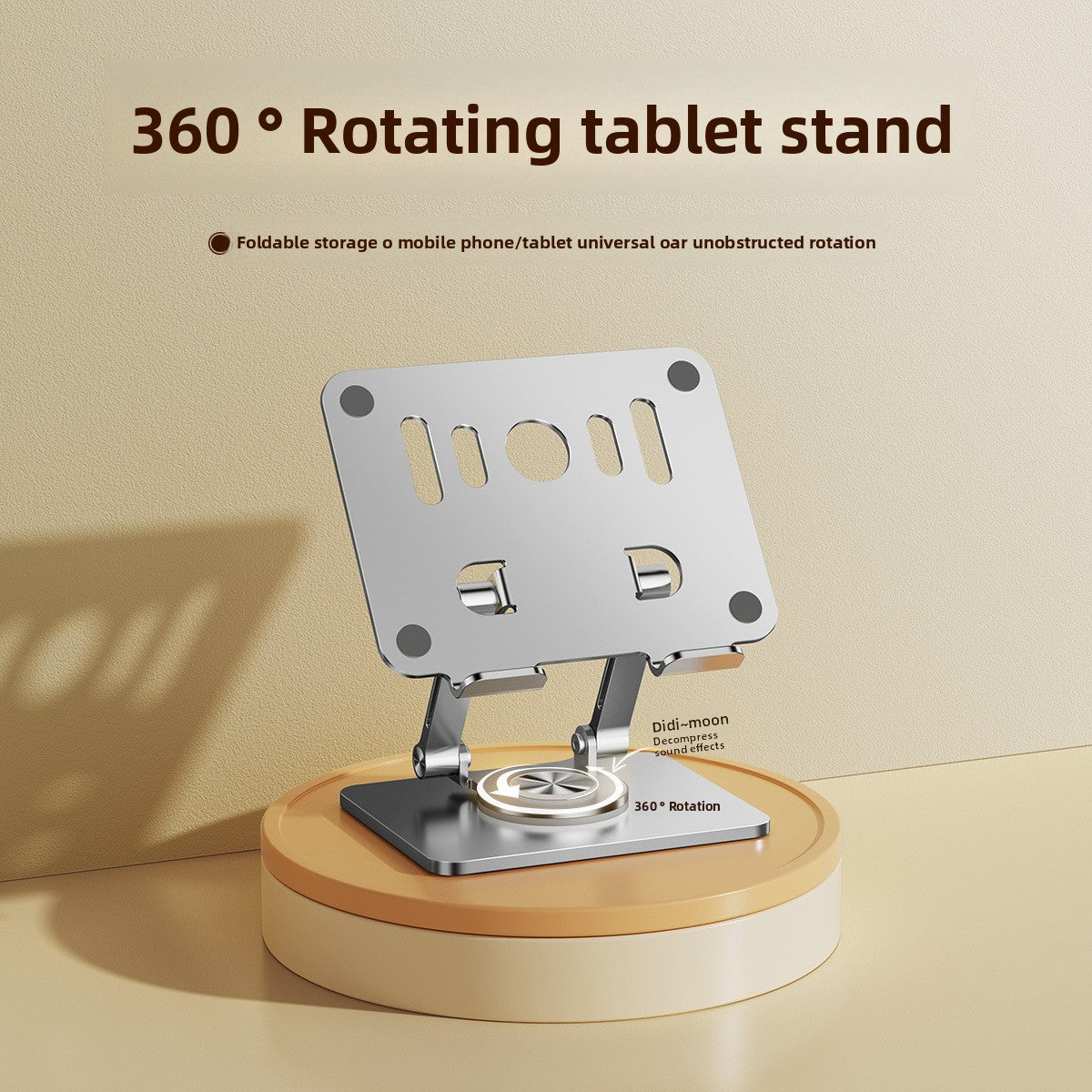 Black 360 degree Rotating Tablet & Phone Stand - Heavy-Duty Aluminum Adjustable Holder with Cooling for iPad, iPhone, and More