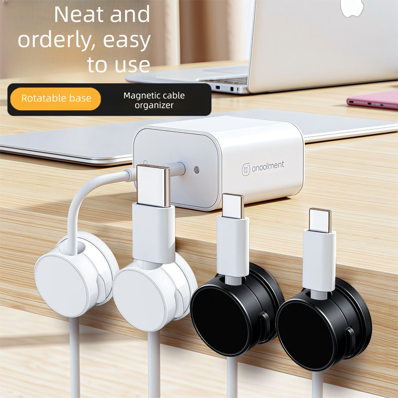 10-PCS Black 360 Degree Rotating Cable Organizer with Magnetic Mount for Desktop Wire Management