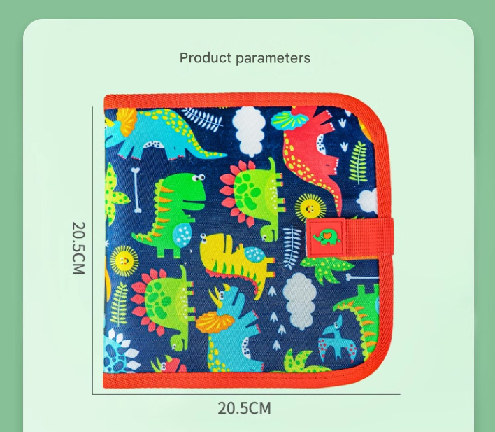 Green dinosaur Portable Reusable Drawing Board for Kids - erasable Doodle Book with Water Chalk Pens - Toddler Travel Activity Toy