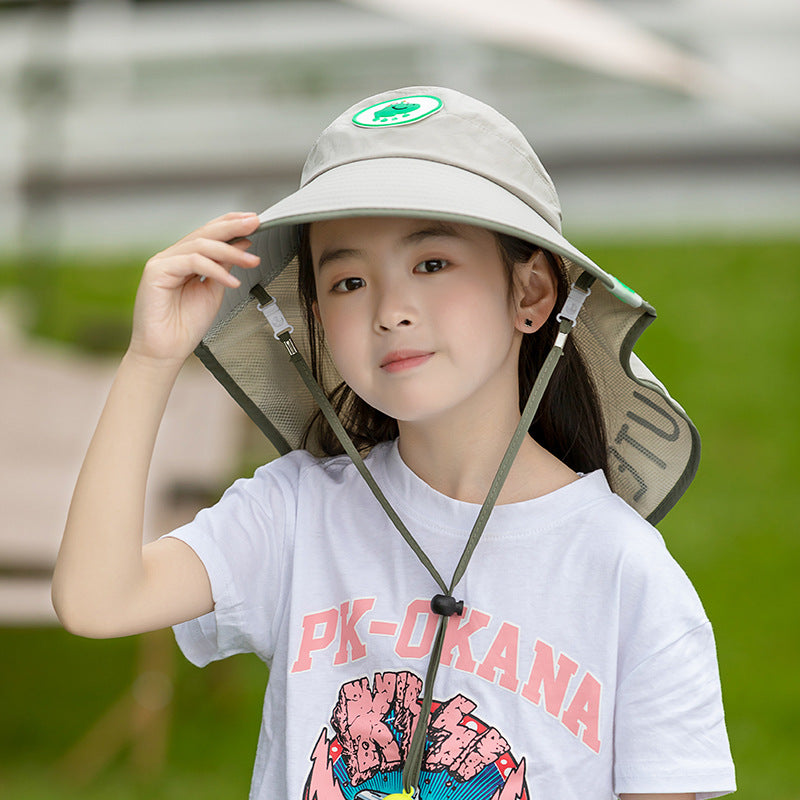 Grey Kids UV Protection Sun Hat - Breathable Wide Brim Bucket Hat with Neck Flap for Summer Beach &amp; Outdoor Play