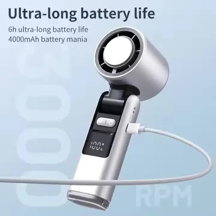 Grey New 100-Speed Portable Handheld Fan - Rechargeable Folding Turbo Mini USB Fan with Superconducting Cooling