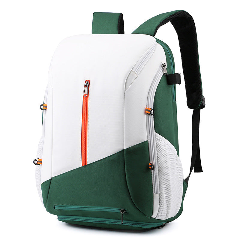 White and green Multi-functional Sports Backpack for Men &amp; Women - Waterproof Basketball, Badminton, Tennis &amp; Soccer Bag with Shoe Compartment + Net