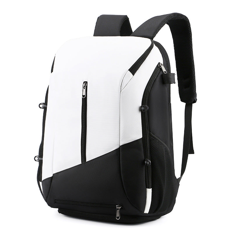 White and black Multi-functional Sports Backpack for Men &amp; Women - Waterproof Basketball, Badminton, Tennis &amp; Soccer Bag with Shoe Compartment + Net