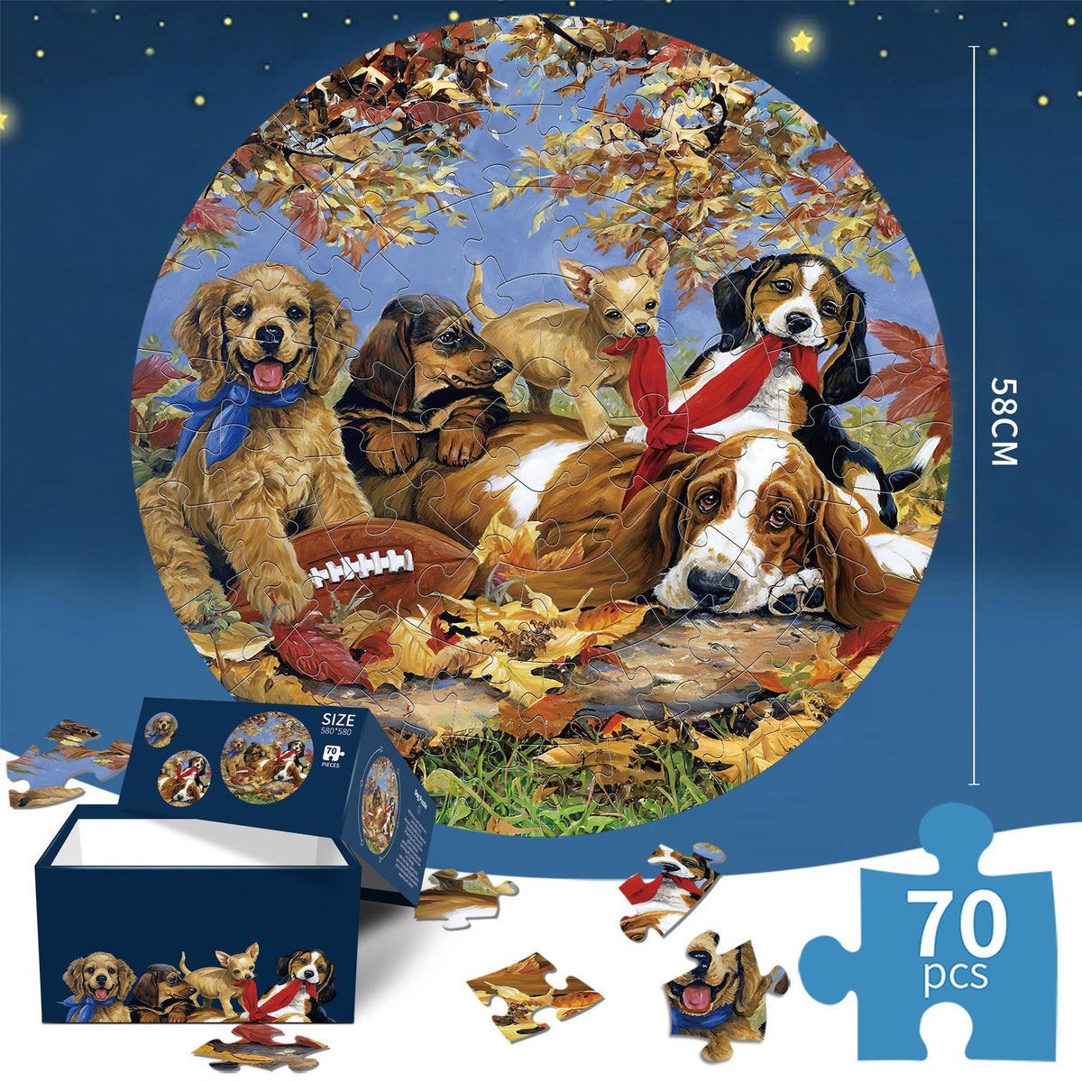 Dog Jigsaw puzzle Round Cardboard 70-Piece Jigsaw Puzzle - Educational Kids Puzzle Toy, Fun &amp; Engaging