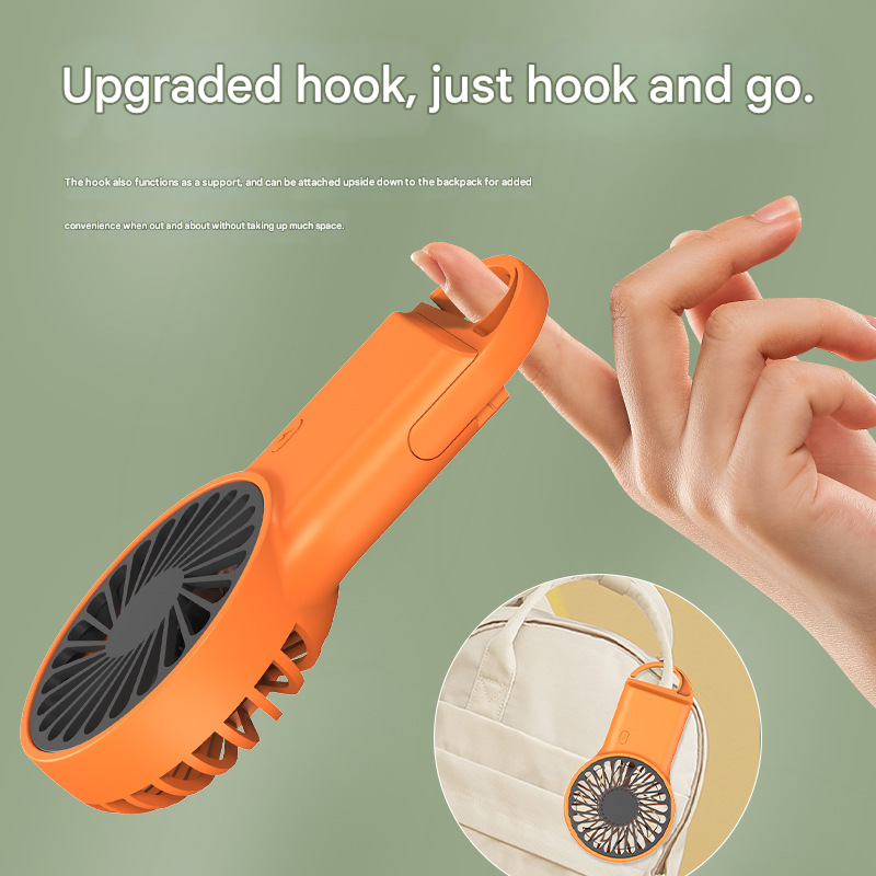 2-PCS Orange New Portable Handheld Air Cooler Fan - Foldable Desktop USB Rechargeable Mini Fan with Climbing Buckle