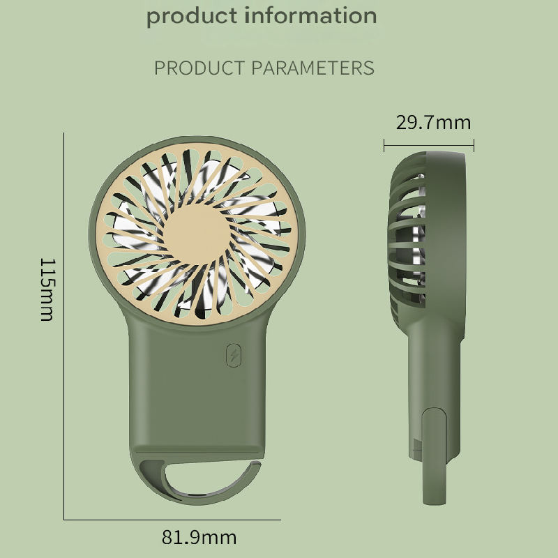 2-PCS Green New Portable Handheld Air Cooler Fan - Foldable Desktop USB Rechargeable Mini Fan with Climbing Buckle