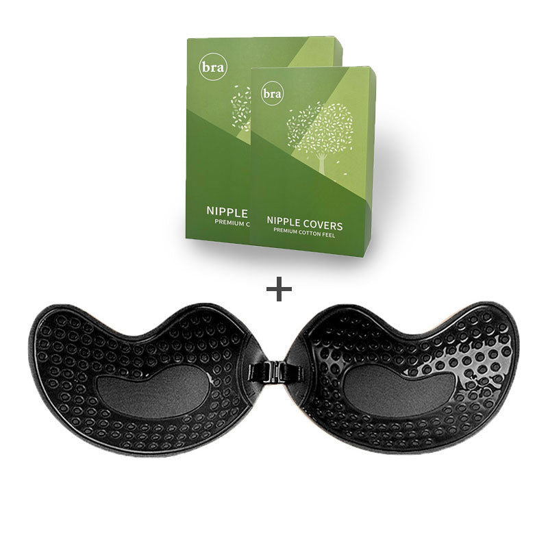 3-PCS Black color Invisible Silicone Push-Up Bra - Reusable Adhesive Mango Breast Pasties with Breathable Design - Strapless Backless Self-Adhesive Nipple Covers for Women(Cup B)