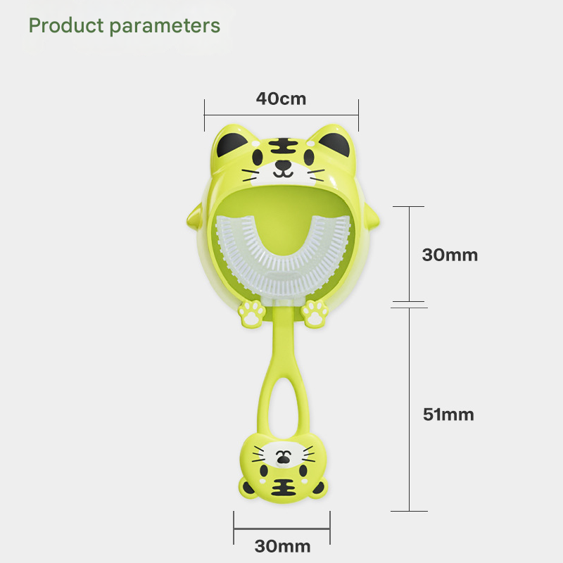 Green frog U-Shaped Kids Toothbrush - Food Grade Silicone Manual Toothbrush for 2-12 Year Olds - 360 degree Full Mouth Cleaning Baby Oral Care - Comes with Wall Mount Holder