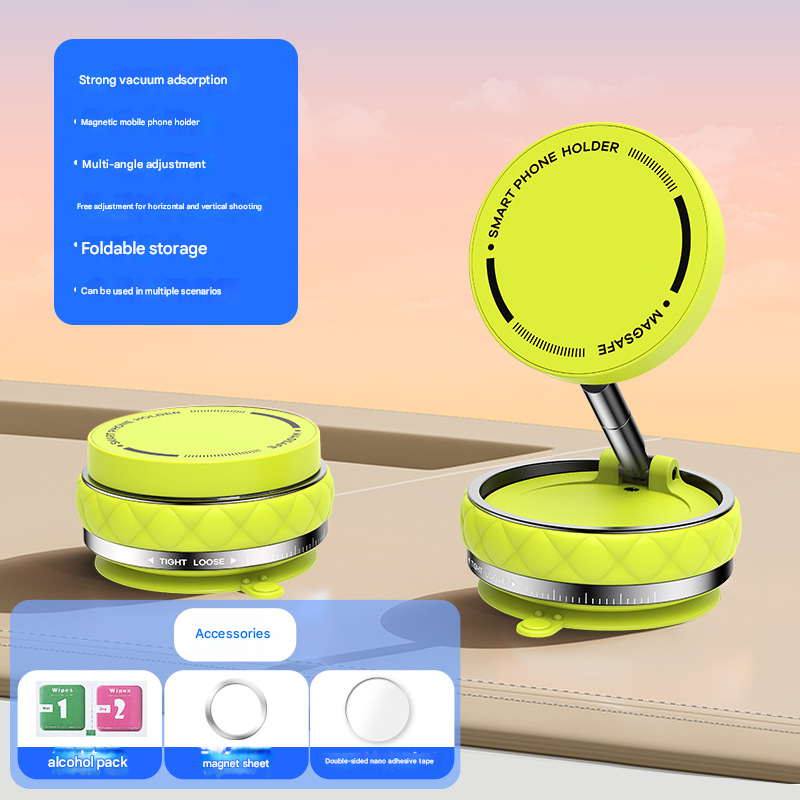 Green Foldable Magnetic Phone Holder with Vacuum Suction - Multi-Angle Adjustable Zinc Alloy Desktop Phone Stand - Portable &amp; Stable for Desk, Car &amp; Multi-Scenario Use